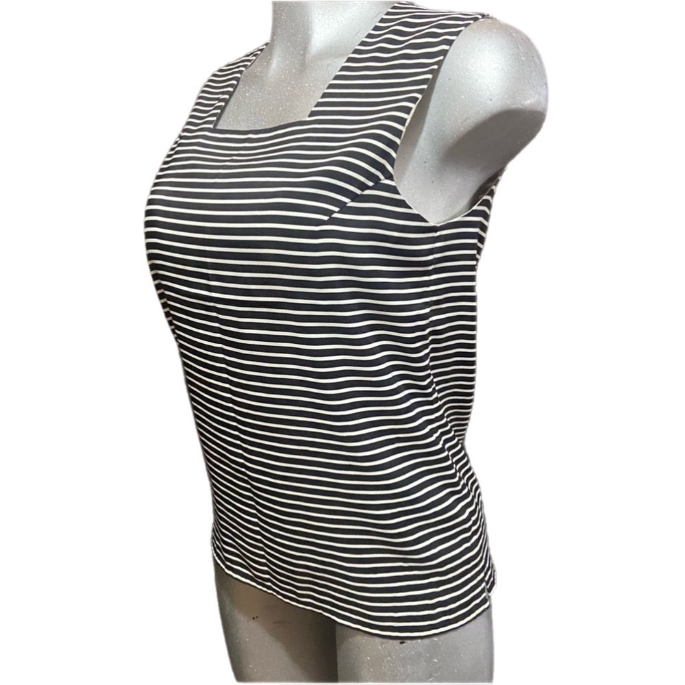 Kasper Office/Career Striped Blouse Sleeveless Top Size 6 Small Square Neck Twee